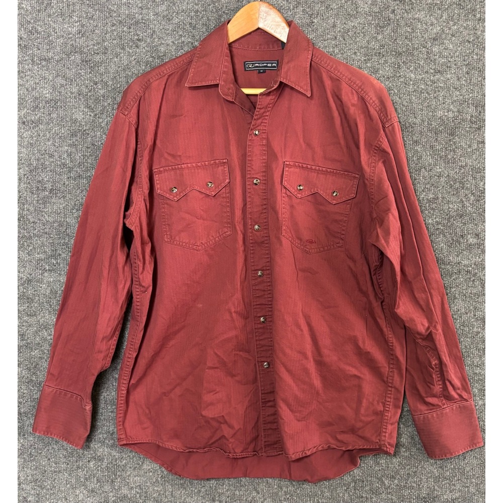 Roper Mens Long Sleeve Burgundy Striped Pearl‎ Snap Western Shirt Size Medium